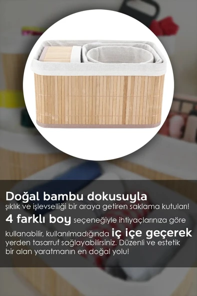 Bambu 4'lü Pinterest Stil Organizer Sepet 16572 - 3