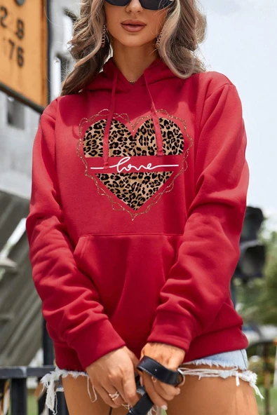 Kalp Baskılı Oversize Sweatshirt - Resim 6