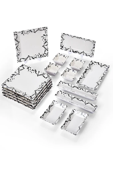 Piatti Naturali 16 Parça 6 Kişilik Mermer Kahvaltı Takımı Handmade Kahvaltılık Sunum Seti Servis Tabakları - 3