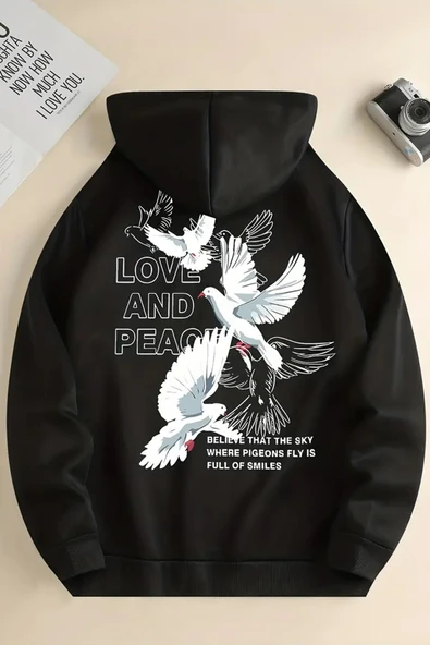 Love and Peace Baskılı Oversize Sweatshirt - Resim 9