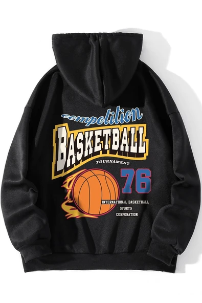 Basketball 76 Baskılı Oversize Sweatshirt - Resim 3