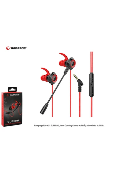 Rampage Superb RM-K21 Kırmızı Mikrofonlu Kulak İçi Kulaklık - 7
