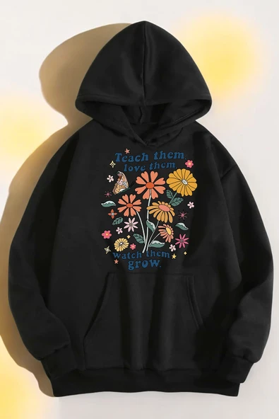 Flowers  Baskılı Oversize Sweatshirt - 7