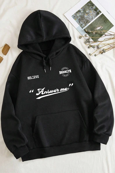 Answer me  Baskılı Oversize Sweatshirt - Resim 2