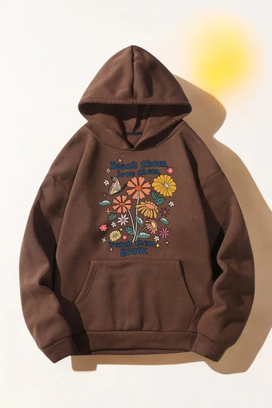 Flowers  Baskılı Oversize Sweatshirt