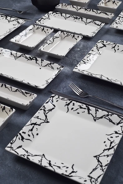 Piatti Naturali 16 Parça 6 Kişilik Mermer Kahvaltı Takımı Handmade Kahvaltılık Sunum Seti Servis Tabakları - 2