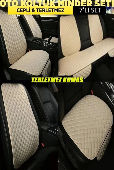 Ford Focus Terletmez Kumaş Minder Seti 7 Parça Ön Ve Arka Oturak Sırt Dayama Minder Bej-bej