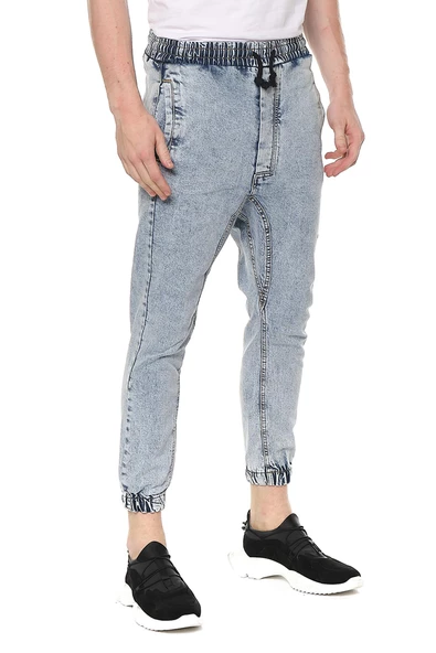Erkek Yıkamalı Beli ve Paçası Lastikli Şalvar Model Kot Pantolon - 7