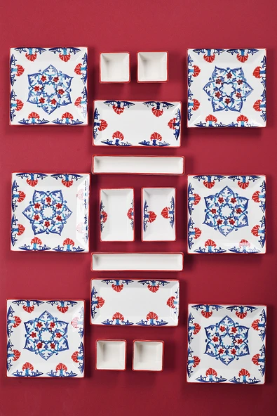 Piatti Naturali 16 Parça 6 Kişilik Çini Kahvaltı Takımı Handmade Kahvaltılık Sunum Seti Servis Tabakları