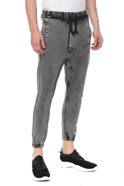 Erkek Yıkamalı Beli ve Paçası Lastikli Şalvar Model Kot Pantolon - 2