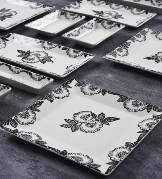Piatti Naturali 16 Parça 6 Kişilik Black Rose Kahvaltı Takımı Handmade Kahvaltılık Sunum Seti Servis Tabakları - 2