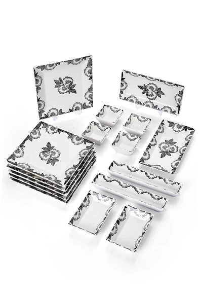 Piatti Naturali 16 Parça 6 Kişilik Black Rose Kahvaltı Takımı Handmade Kahvaltılık Sunum Seti Servis Tabakları - 3
