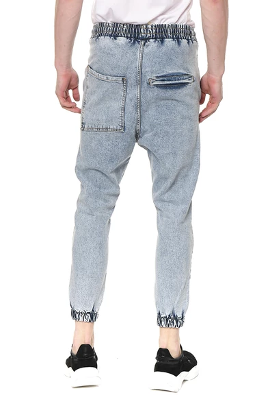 Erkek Yıkamalı Beli ve Paçası Lastikli Şalvar Model Kot Pantolon - 10