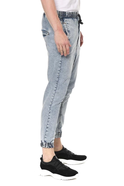Erkek Yıkamalı Beli ve Paçası Lastikli Şalvar Model Kot Pantolon - 9