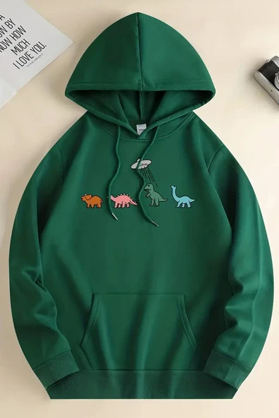 Uzaylı Dinazor Baskılı Oversize Sweatshirt - 9