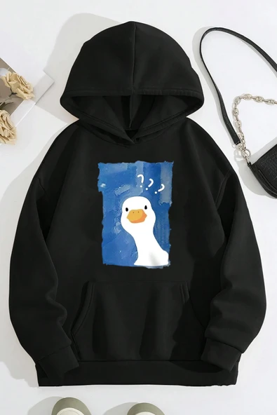 Meraklı Ördek Baskılı Oversize Sweatshirt