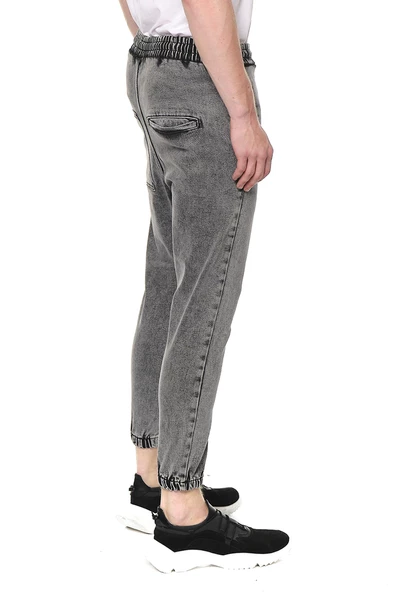 Erkek Yıkamalı Beli ve Paçası Lastikli Şalvar Model Kot Pantolon - 4
