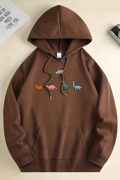 Uzaylı Dinazor Baskılı Oversize Sweatshirt - 3