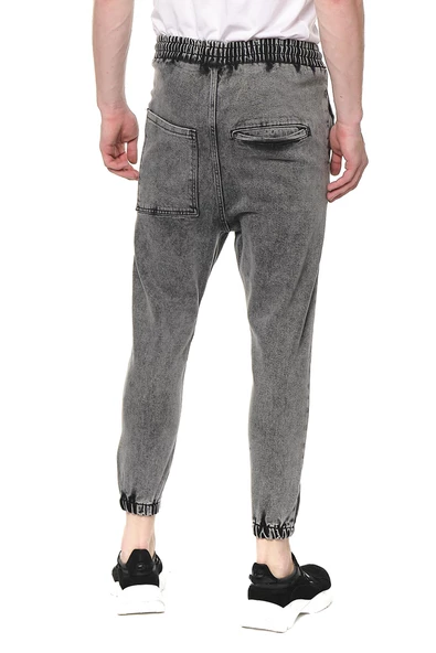 Erkek Yıkamalı Beli ve Paçası Lastikli Şalvar Model Kot Pantolon - 5