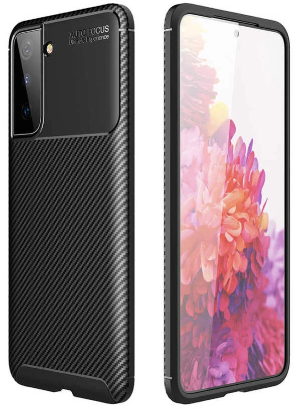 Samsung Galaxy S21 Plus Kılıf Sert Korumalı Zırh Karbon Fiber Kapak
