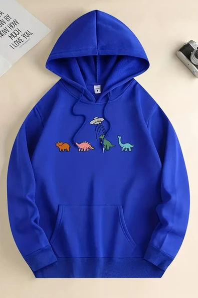 Uzaylı Dinazor Baskılı Oversize Sweatshirt - 5