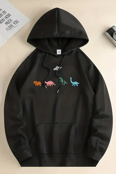 Uzaylı Dinazor Baskılı Oversize Sweatshirt - 7