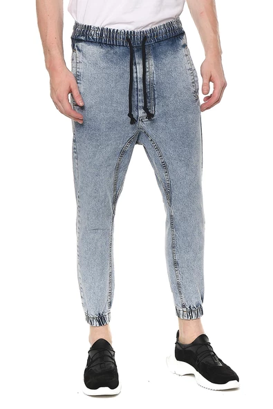Erkek Yıkamalı Beli ve Paçası Lastikli Şalvar Model Kot Pantolon - 12