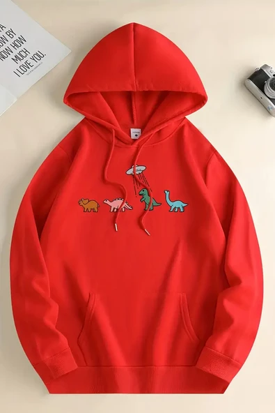 Uzaylı Dinazor Baskılı Oversize Sweatshirt