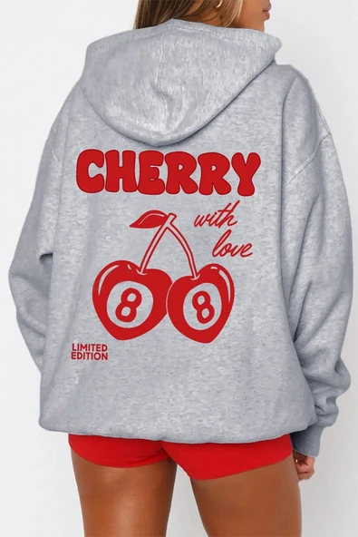 Cherry Baskılı Oversize Sweatshirt - Resim 6