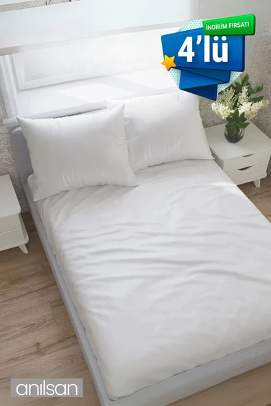 4'lü Lastiksiz Düz Beyaz Saten Çarşaf Tek/Çift Kişilik Ev Ve Otel Çarşafı,83 Tel - 7