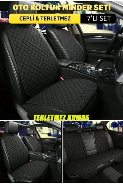 Renault Koleos Terletmez Kumaş Minder Seti 7 Parça Full Takım siyah-siyah
