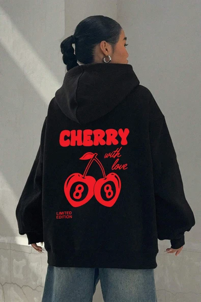 Cherry Baskılı Oversize Sweatshirt - Resim 3