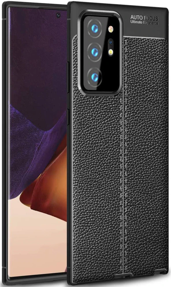 Samsung Galaxy Note 20 Ultra Kılıf Deri Görünüm Sert Karbon Kapak
