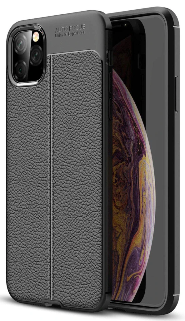 Apple iPhone 12 Pro Max Kılıf Deri Görünüm Sert Karbon Kapak