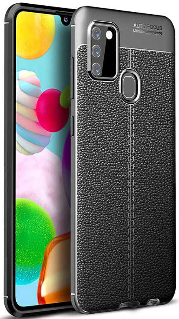 Samsung Galaxy A21s Kılıf Deri Görünüm Sert Karbon Kapak
