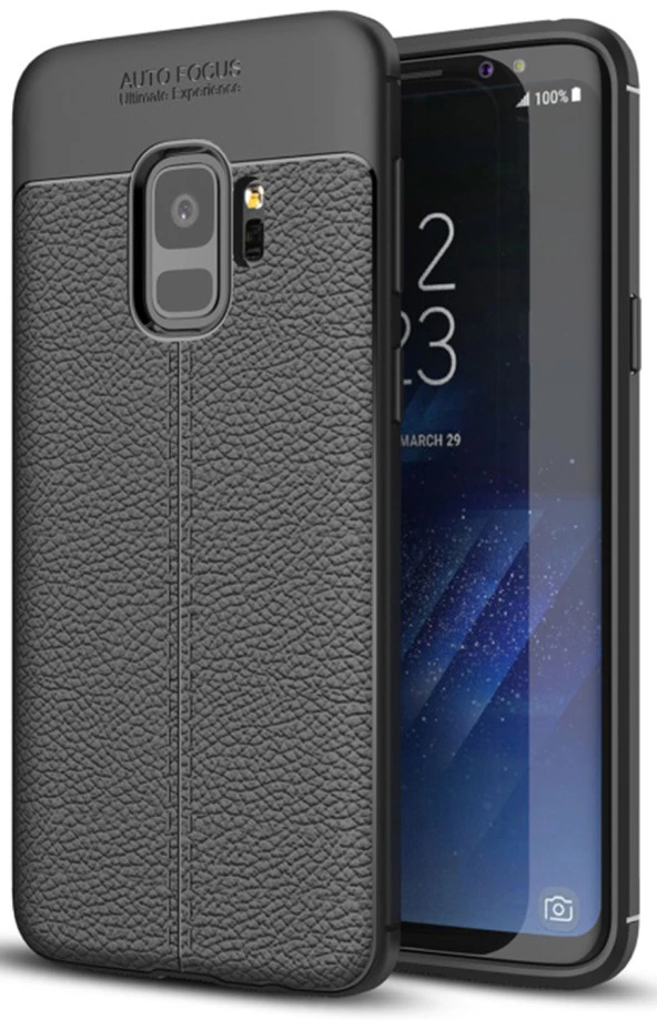 Samsung Galaxy S9 Kılıf Deri Görünüm Sert Karbon Kapak