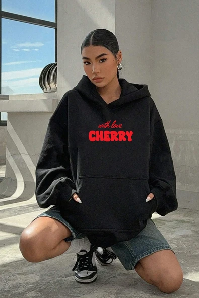 Cherry Baskılı Oversize Sweatshirt - Resim 4