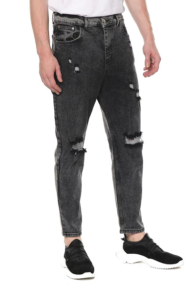 Erkek Bol Kesim Yırtık Detaylı Eskitme Efektli Jean Kot Pantolon