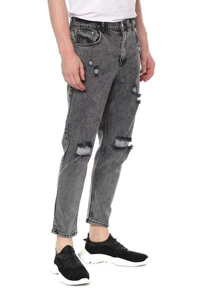Erkek Bol Kesim Yırtık Detaylı Eskitme Efektli Jean Kot Pantolon - 9