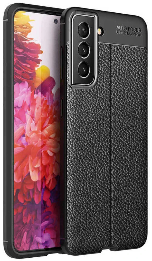Samsung Galaxy S21 FE Kılıf Deri Görünüm Sert Karbon Kapak