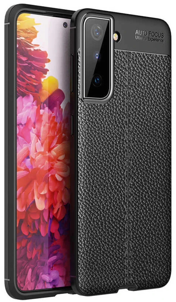 Samsung Galaxy S21 Plus Kılıf Deri Görünüm Sert Karbon Kapak