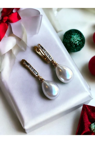 Zirkon Taşlı Mayorka İnci Küpe - Resim 3