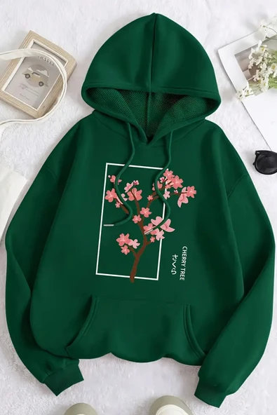 Cherry Tree Baskılı Oversize Sweatshirt - Resim 5