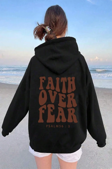 Faith Over Baskılı Oversize Sweatshirt