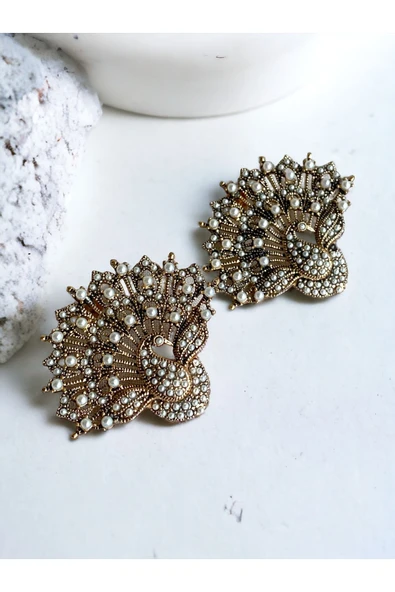 Tavuskuşu Figür İnci Küpe - Resim 2