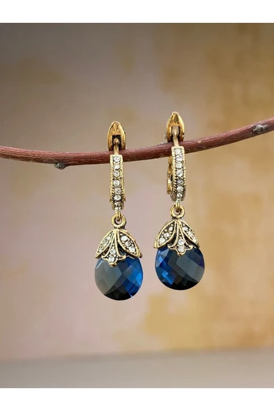 Zirkon Taşlı Hayat Mavisi Kedi Gözü Küpe - Resim 3