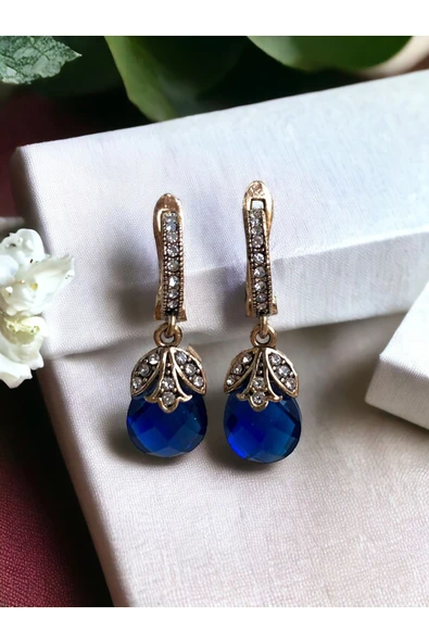 Zirkon Taşlı Hayat Mavisi Kedi Gözü Küpe ürün görseli