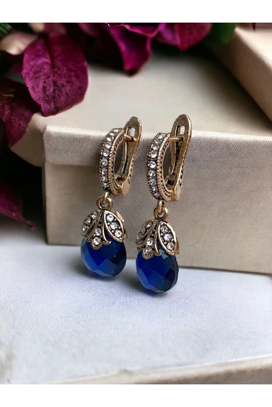 Zirkon Taşlı Hayat Mavisi Kedi Gözü Küpe - Resim 2