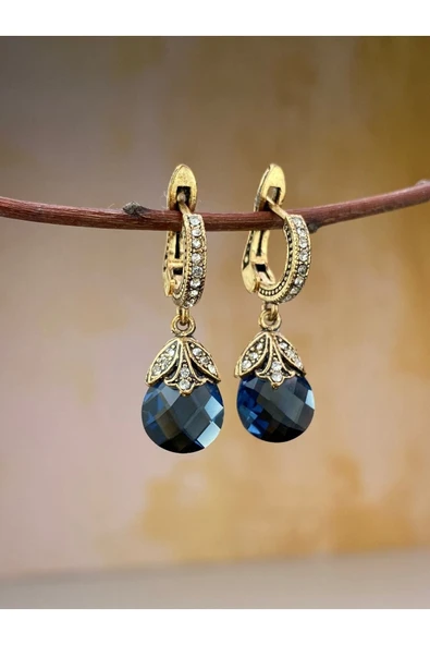 Zirkon Taşlı Hayat Mavisi Kedi Gözü Küpe - Resim 4