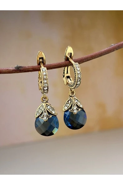 Zirkon Taşlı Hayat Mavisi Kedi Gözü Küpe - Resim 6